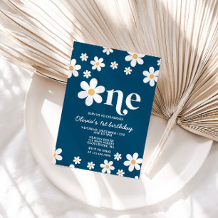 Retro Daisy One Floral 1er anniversaire Invitation