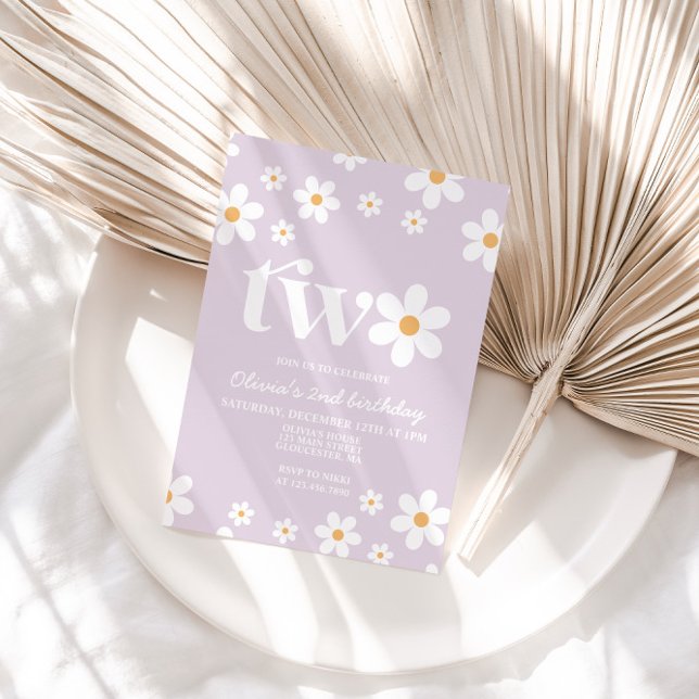 Retro Daisy Two Floral 2e Invitation anniversaire (Créateur téléchargé)