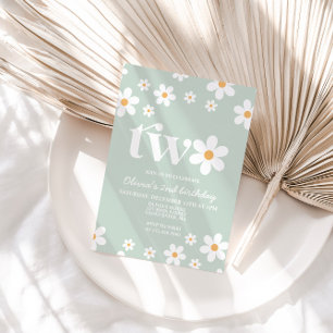 Retro Daisy Two Floral 2e Invitation anniversaire