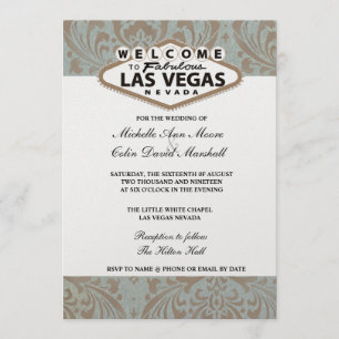 Retro Damask Floral Las Vegas Mariage Invitation