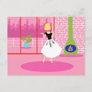Retro dans la carte postale rose