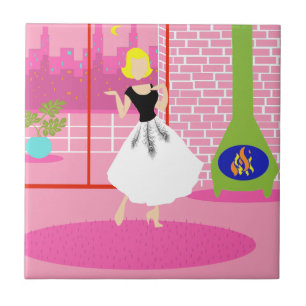 Rétro dans le carreau de céramique rose