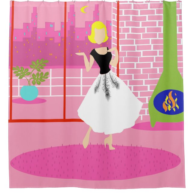 Rétro dans le rideau en douche rose (Devant)