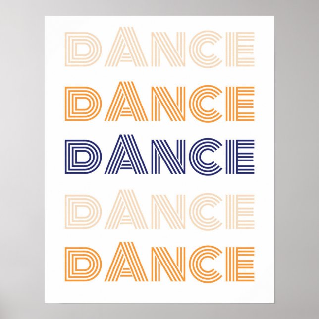 Retro Danse Typographie Bleu Orange Poster (Devant)