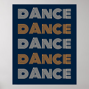 Retro Danse Typographie Bleu Orange Poster