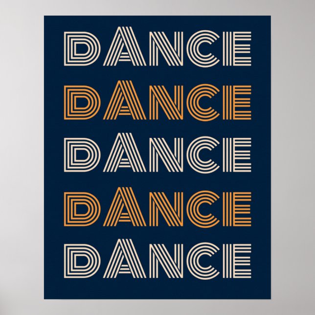 Retro Danse Typographie Bleu Orange Poster (Devant)