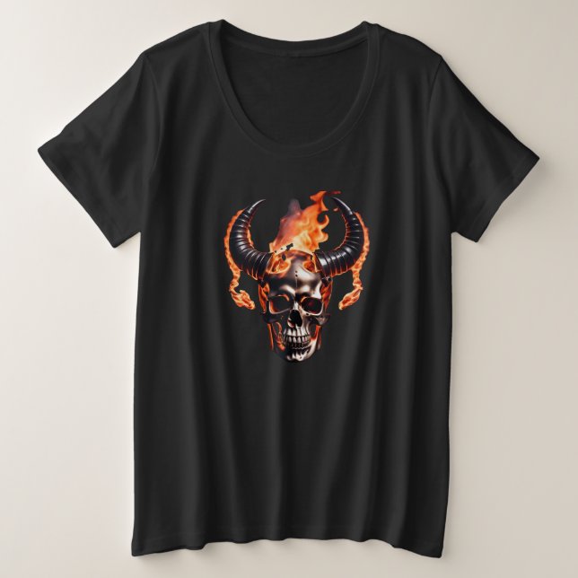 Retro Dead Burning Crâne avec corne en feu (Design devant)