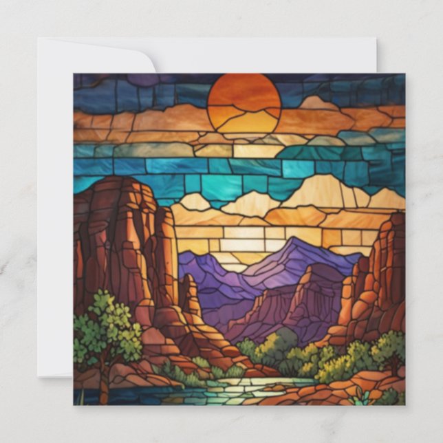 Retro desert scene Sedona mountains stainglass art (Devant)