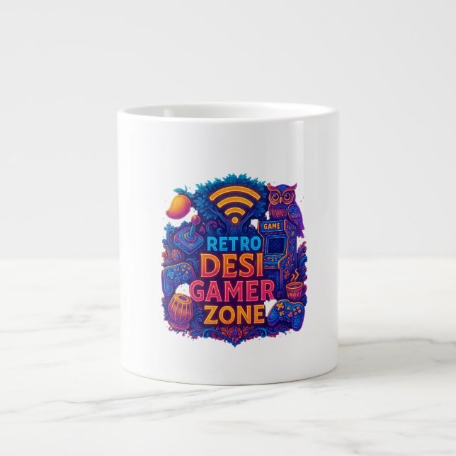 Retro Desi Gamer Zone Mug - Neon Gaming Coffee (Devant)