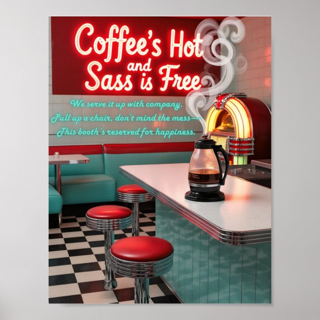 Retro Diner Coffee's Hot with Free Sass Poster (Devant)