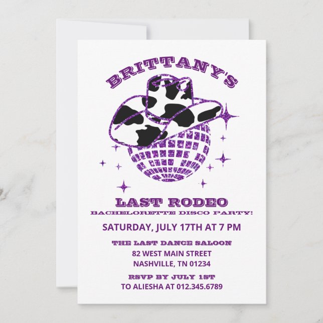 Retro Disco Cowgirl Bachelorette Party Invitation (Devant)