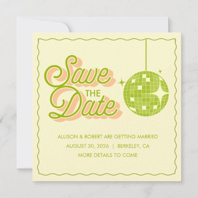 Retro Disco Wedding Save The Date Card (Devant)