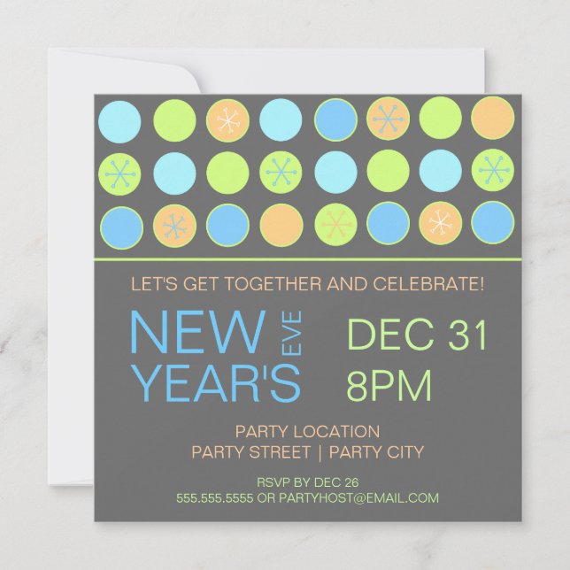 Retro Dots New Years Eve Party Invitation (Devant)