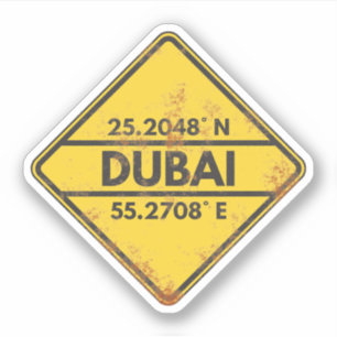 Retro Dubai Coordonnées Sticker en métal rouillé