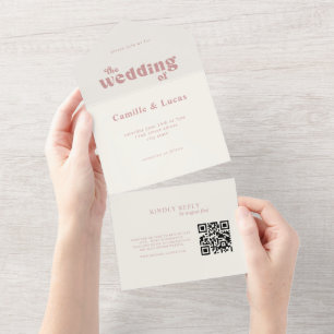 Retro Dusty Rose QR Code Tout dans une invitation
