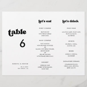 Retro élégant Menu & Numéro de table triples