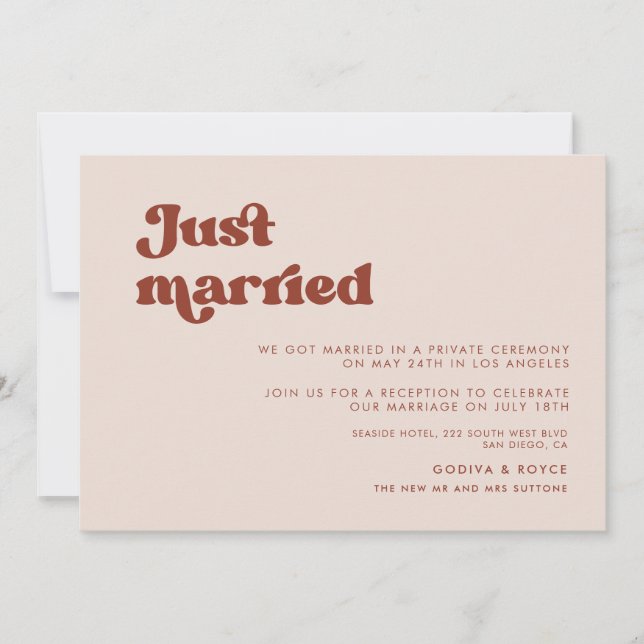 Retro élégant Peach Pink Carte mariée (Devant)