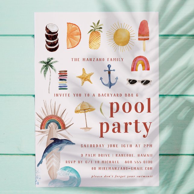 Rétro Été Surf | Invitation à la Fête de Piscine (Créateur téléchargé)