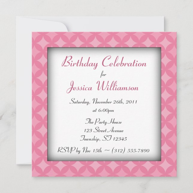 Retro Fab Carré rose Anniversaire Invitations (Devant)