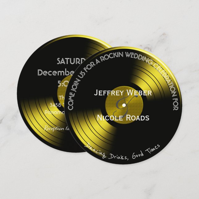 Rétro faire-part de mariage de disque vinyle de (Devant / Derrière)