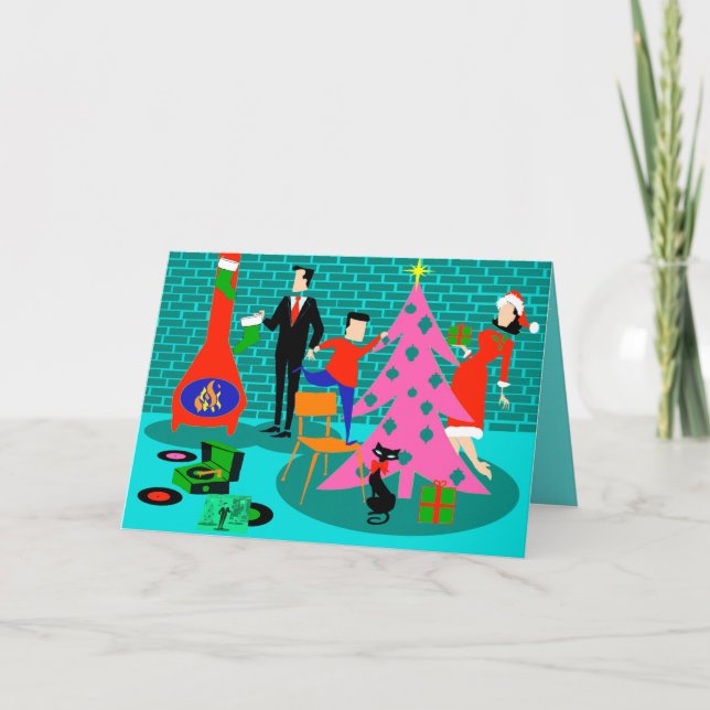 Retro Family Trimming Carte Arbre de Noël (Devant)