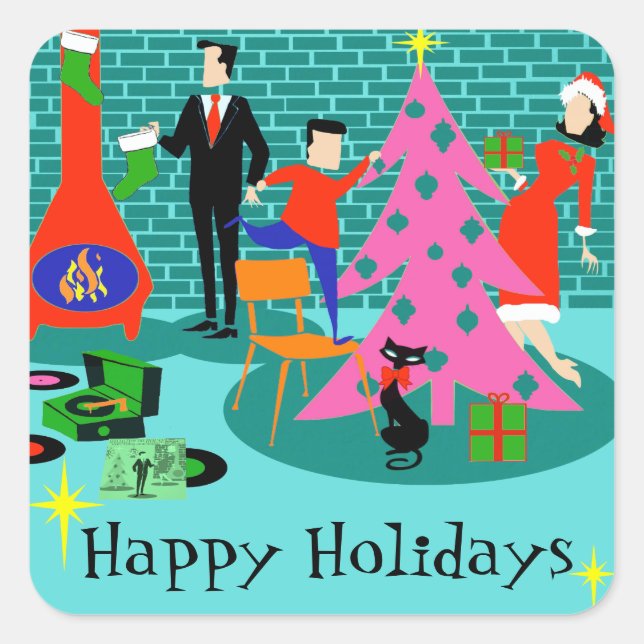 Retro Family Trimming Stickers Arbre de Noël (Devant)