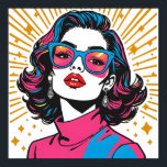 Retro Fashion Pop Art - Poster inspiré des années<br><div class="desc">Lancez votre espace avec l'attitude électrique et le glamour rebelle de la nouvelle scène des vagues des années 1980. Cette pièce pop art vibrante capture une icône de style véritable dans son élément, en croisant votre regard avec une confiance sans apologétique. Ses cheveux, une cascade éclatante de stries rose néon...</div>