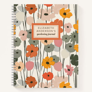 Retro Floral Motif Monogramme Journal de jardinage