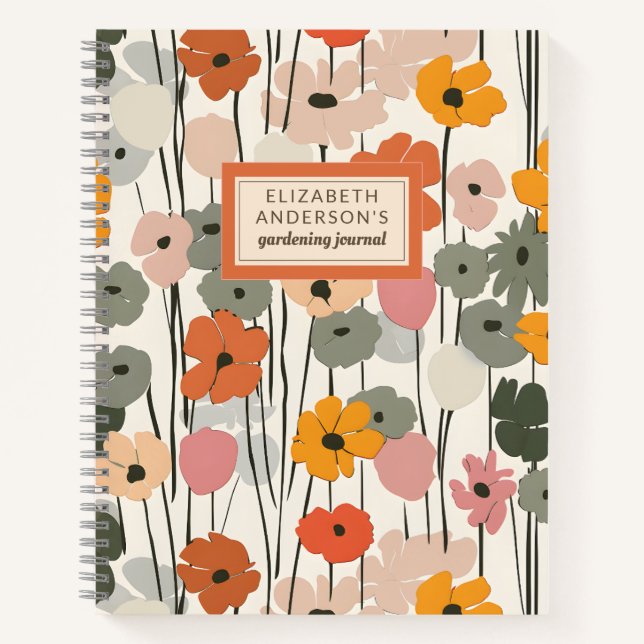 Retro Floral Motif Monogramme Journal de jardinage (Devant)