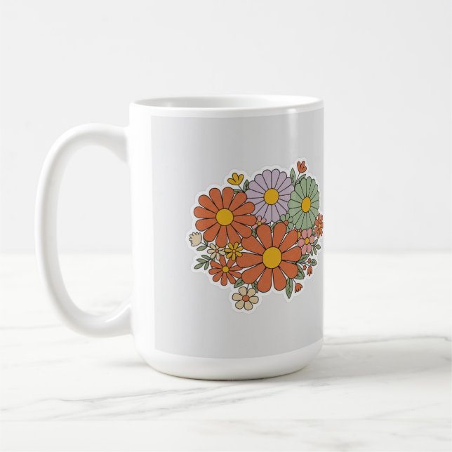 Retro Floral Mug – Vintage Daisy & Wildflowers  (Gauche)