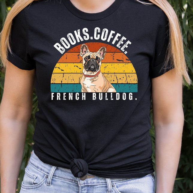 Rétro Français Bulldog Livres T-shirt Café (Créateur téléchargé)