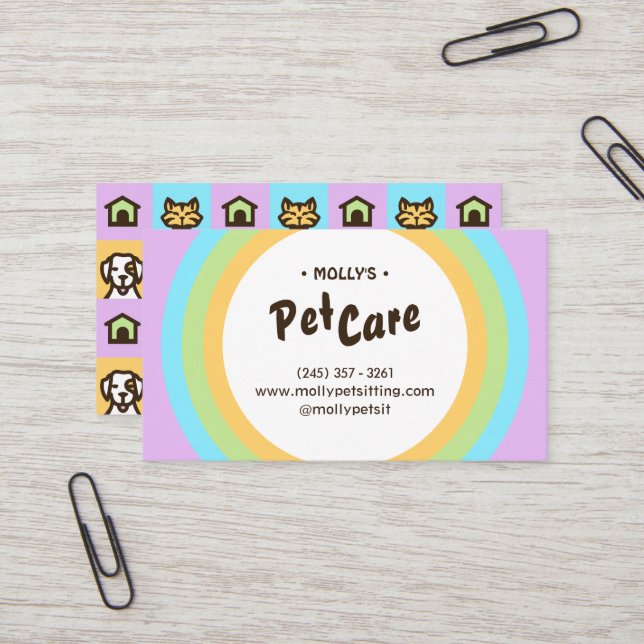 Rétro Fun Pet Care Carte de visite assis (Devant/Arrière en situation)