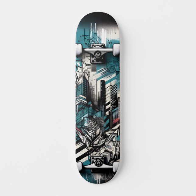 Retro-Futuristic Tech Street Art Skateboard 1 (Recto)
