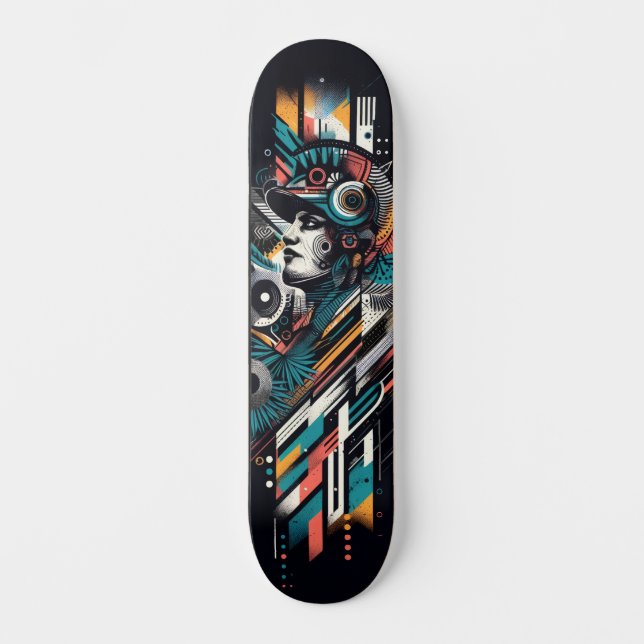 Retro-Futuristic Tech Street Art Skateboard 22 (Recto)