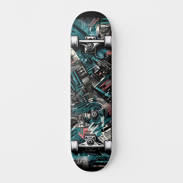 Retro-Futuristic Tech Street Art Skateboard 24 (Recto)