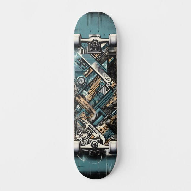 Retro-Futuristic Tech Street Art Skateboard 34 (Recto)