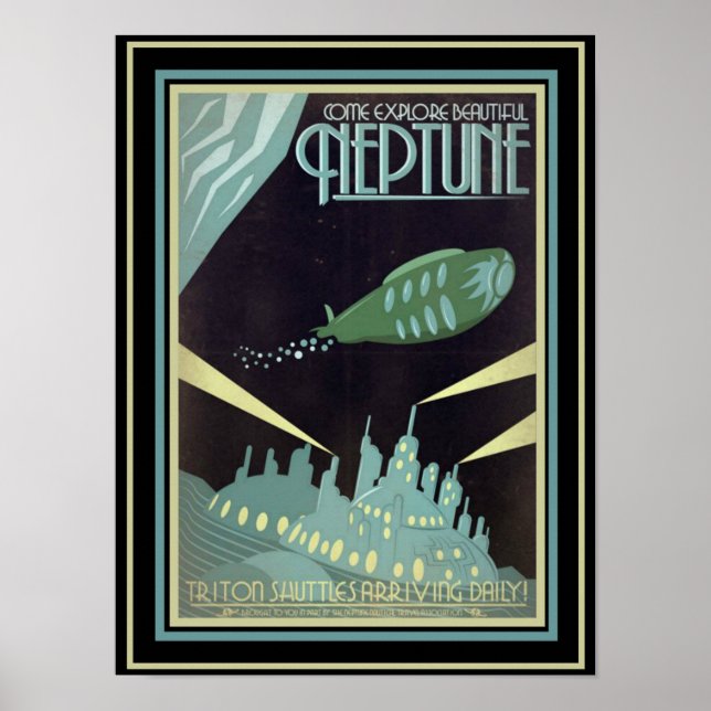 Retro Futuristic Travel Neptune Poster 12 x 16 (Devant)