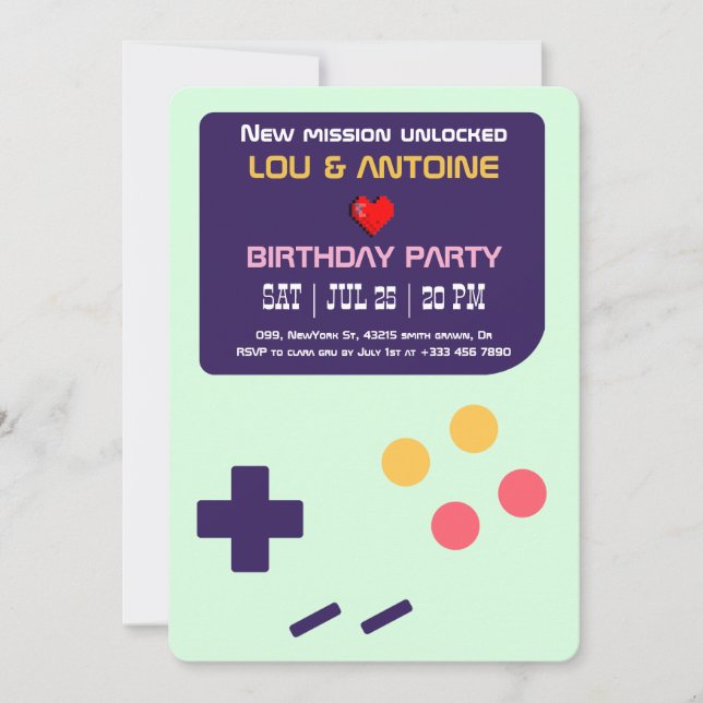 Retro Gamer Birthday Invitation (Devant)