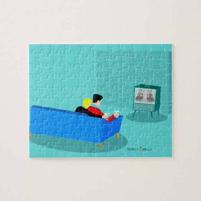 Retro Gay Couple regarder le puzzle TV (Horizontal)