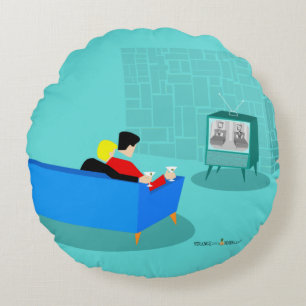 Retro Gay Couple regarder TV Coussin rond