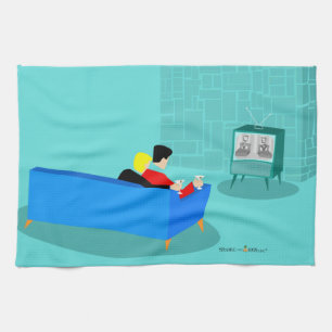 Retro Gay Couple Regarder TV Serviettes de cuisine