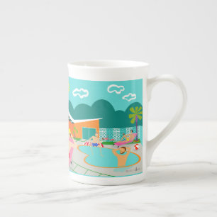 Retro Gay Pool Party Bone China Mug