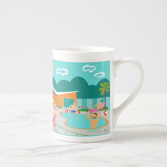 Retro Gay Pool Party Bone China Mug (Droite)