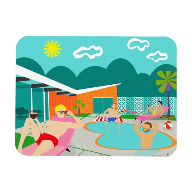 Retro Gay Pool Party Flexible Magnet (Horizontal)