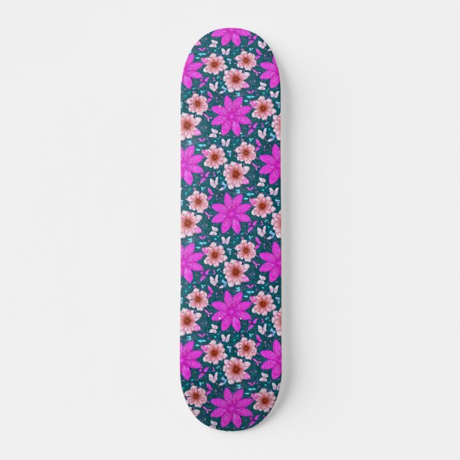 Retro Girl rose floral motif skateboard (Devant)