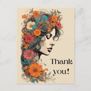 Retro Girl with Flowers in her hair Carte postale