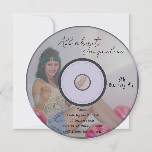 Retro Girl's Music CD Birthday Invitation (Devant)