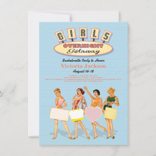 Retro Girls Overnight Luggaway Invitations