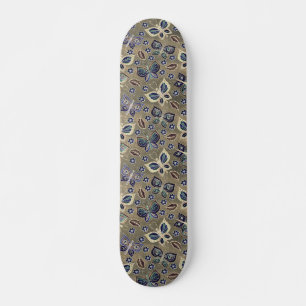 Retro Girly Blue Butterfly Motif skateboard
