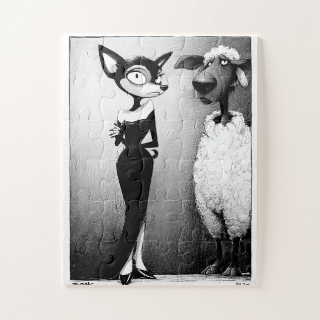 Retro Glam Chat et Sheep Jigsaw Puzzle (Vertical)